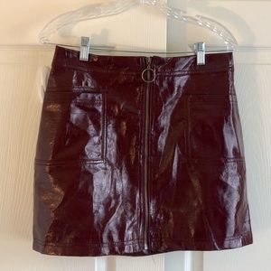 Burgundy faux leather mini skirt